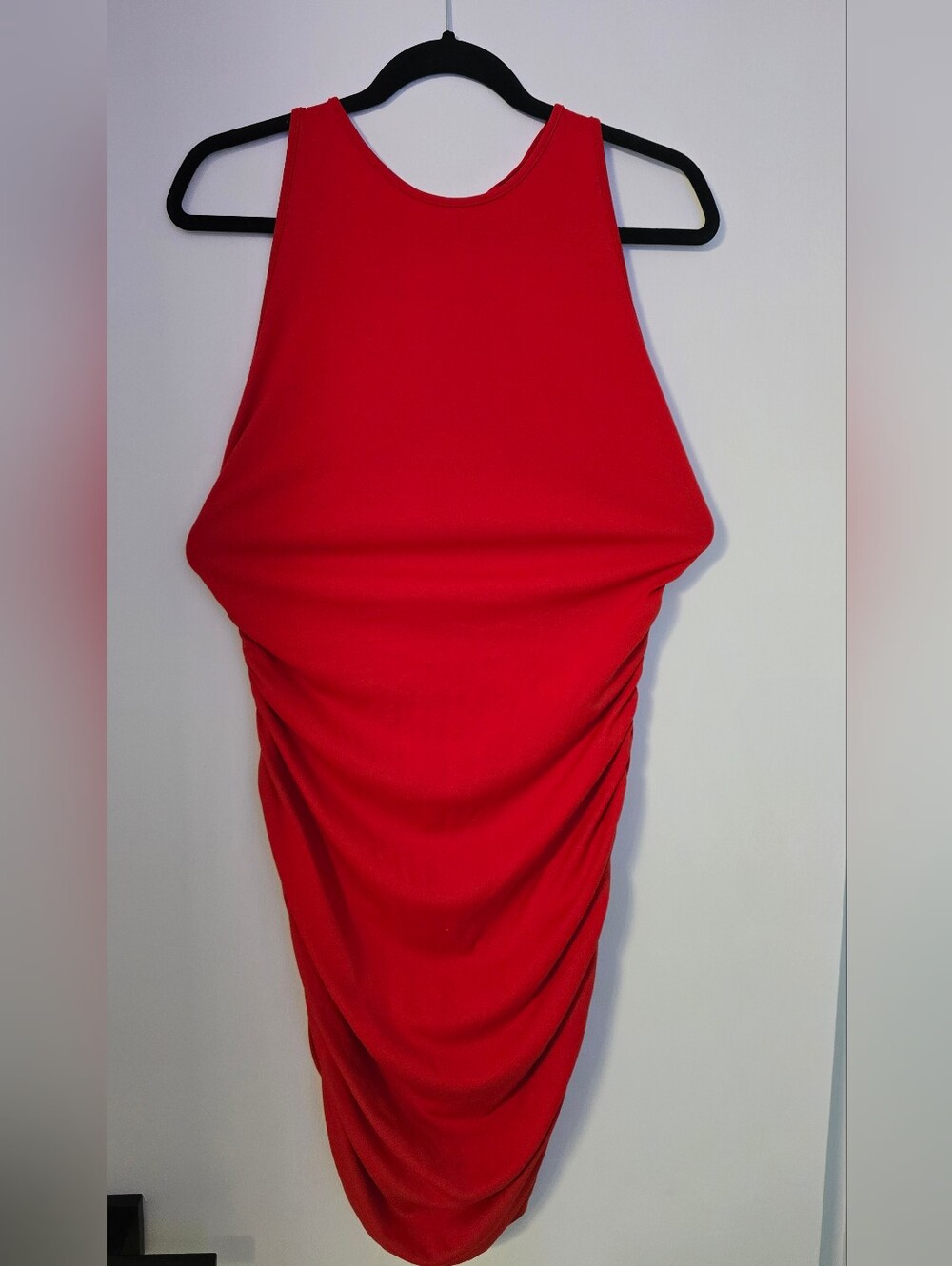 SHEIN Red Ruched Midi Backless Dress